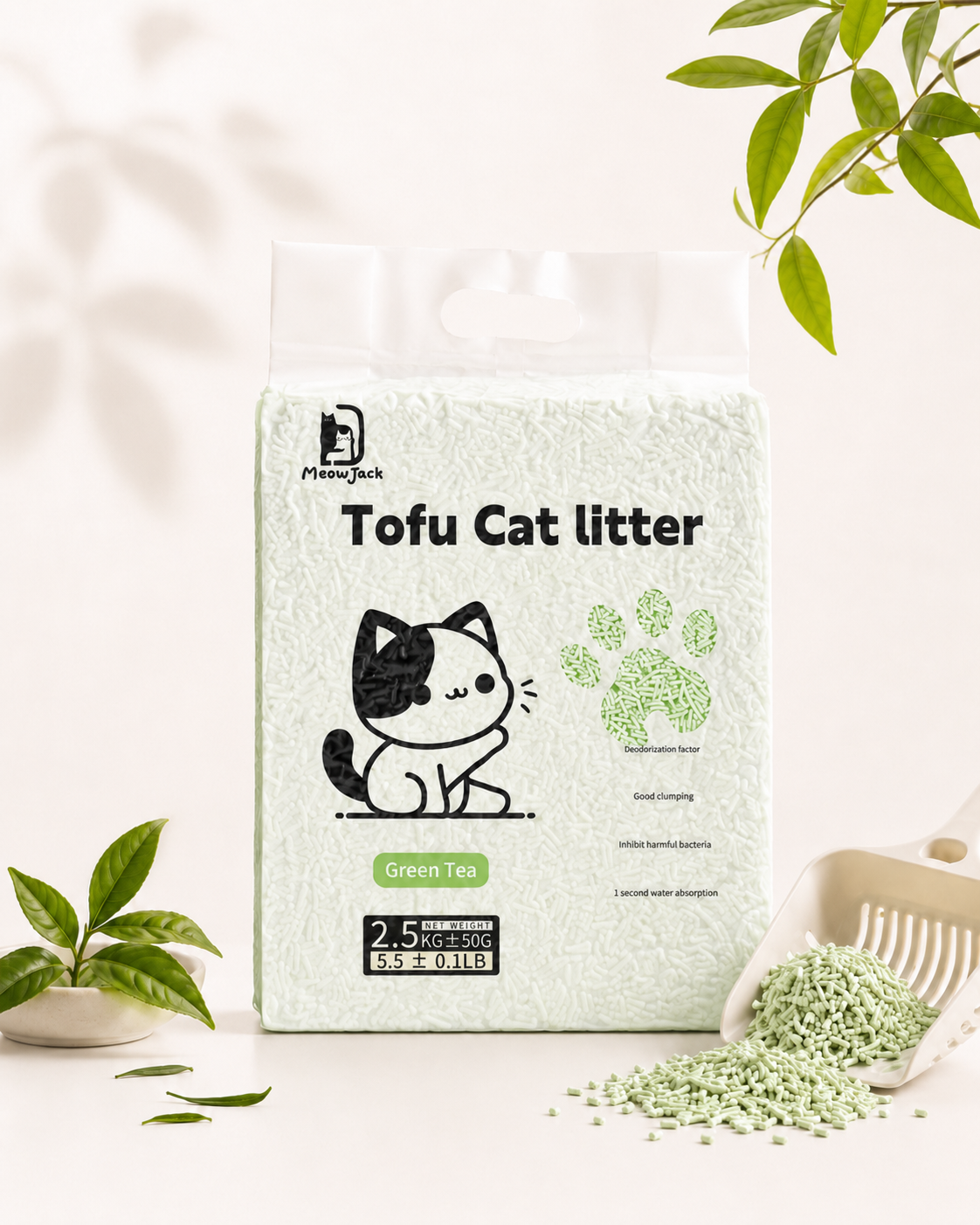 Meow Jack Tofu Cat Litter - Green Tea Flavor