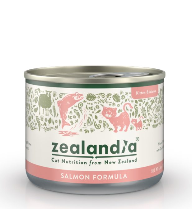 Zealandia Salmon Formula wet cat food can front view for kittens and mother cats