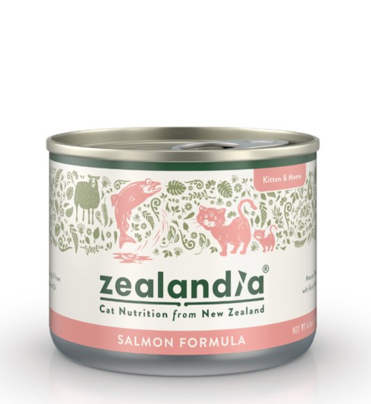 Zealandia Salmon Formula wet cat food can front view for kittens and mother cats
