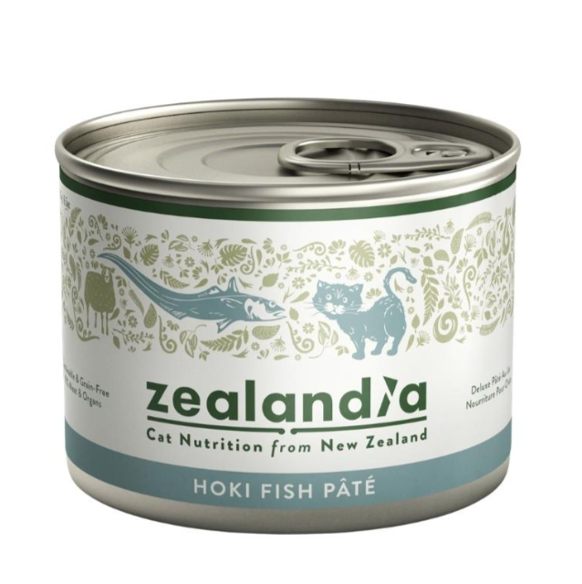 Zealandia Hoki Fish Pate canned wet cat food front view with sealed pull tab lid