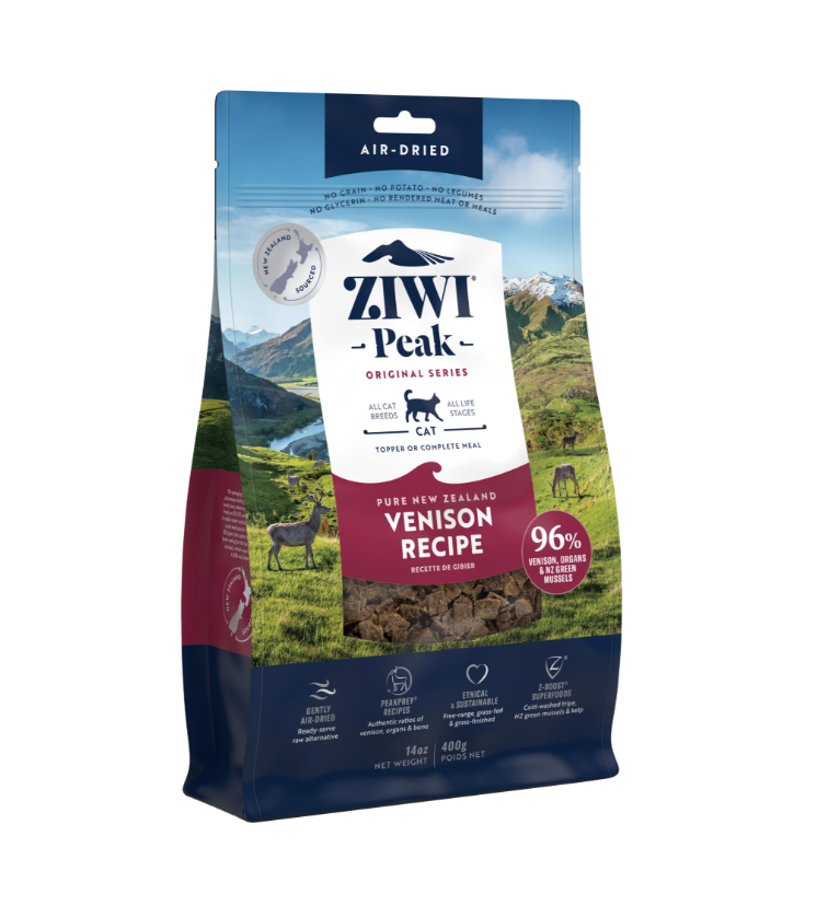 Ziwi Peak Air Dried Venison Recipe cat food angled packaging view