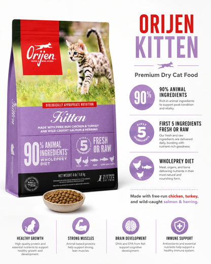 ORIJEN Kitten premium dry cat food with free-run chicken, turkey and wild-caught fish