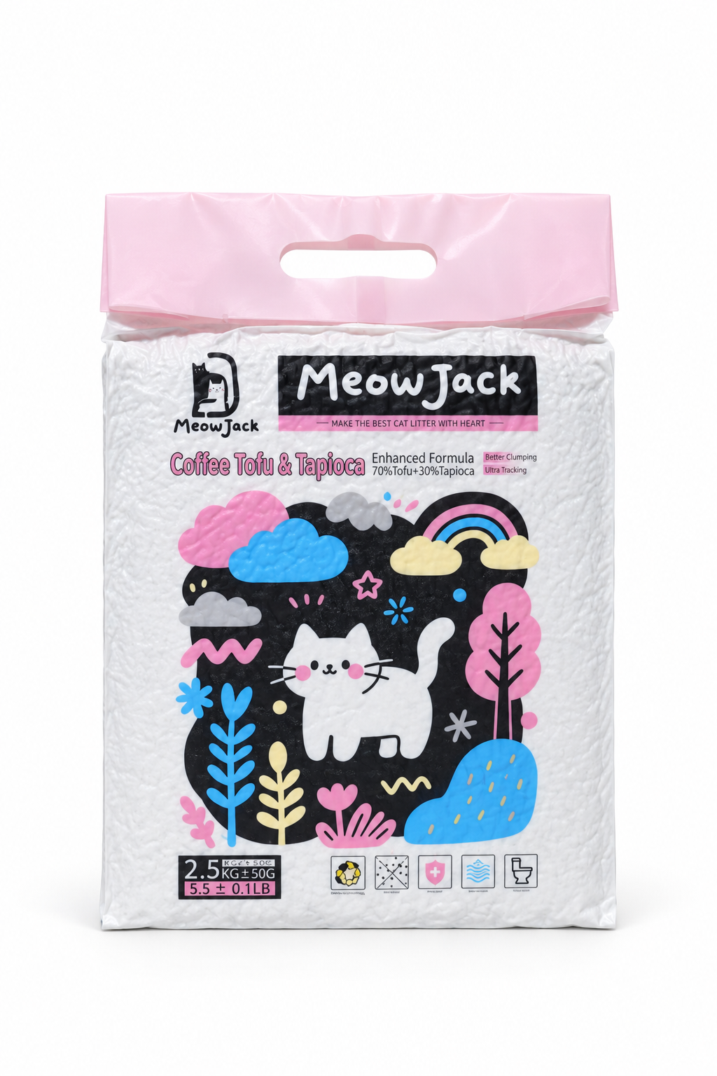 Meow Jack Coffee Tofu and Tapioca Cat Litter 2.5kg bag on a white background