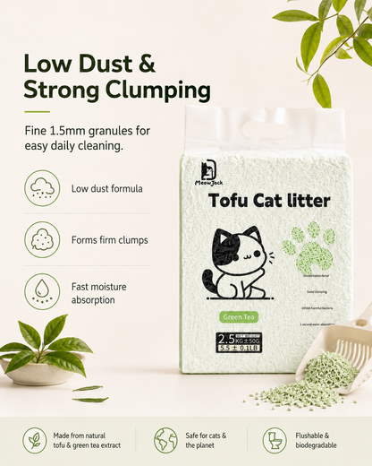 Meow Jack Green Tea Tofu Cat Litter 1.5mm fine granules for easy cleaning