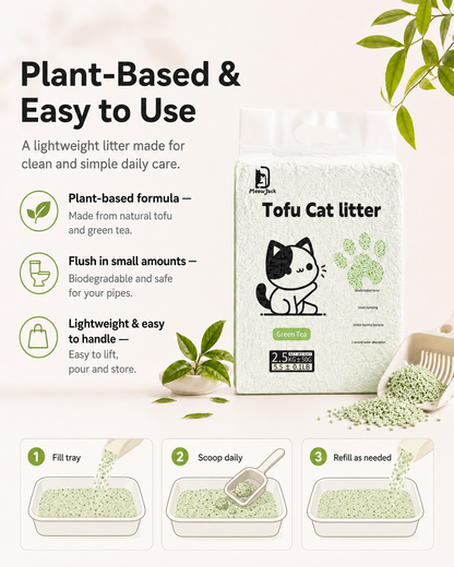 Meow Jack Green Tea Tofu Cat Litter plant based flushable cat litter