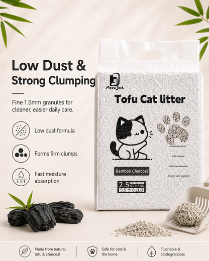 Meow Jack Bamboo Charcoal Tofu Cat Litter low dust strong clumping formula