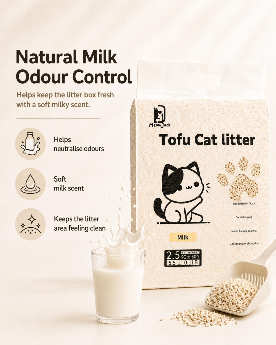 Meow Jack Milk Tofu Cat Litter soft milk scent cat litter