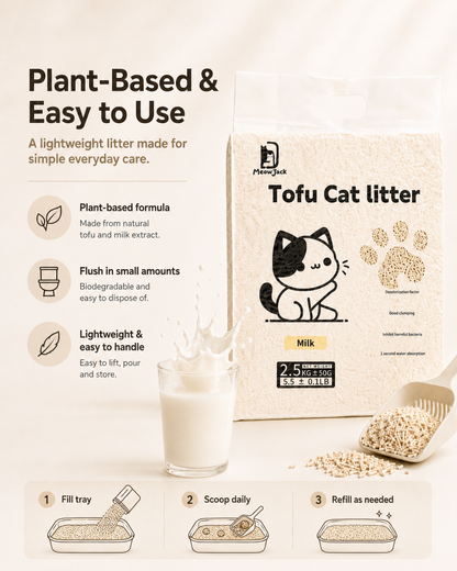 Meow Jack Milk Tofu Cat Litter plant based flushable cat litter