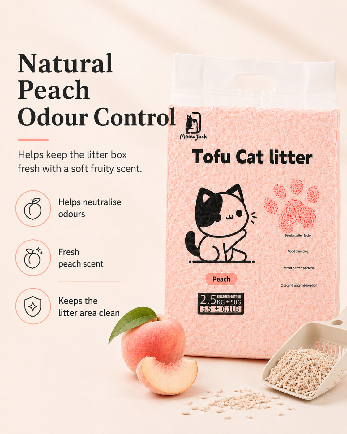 Meow Jack Peach Tofu Cat Litter fresh peach scent cat litter