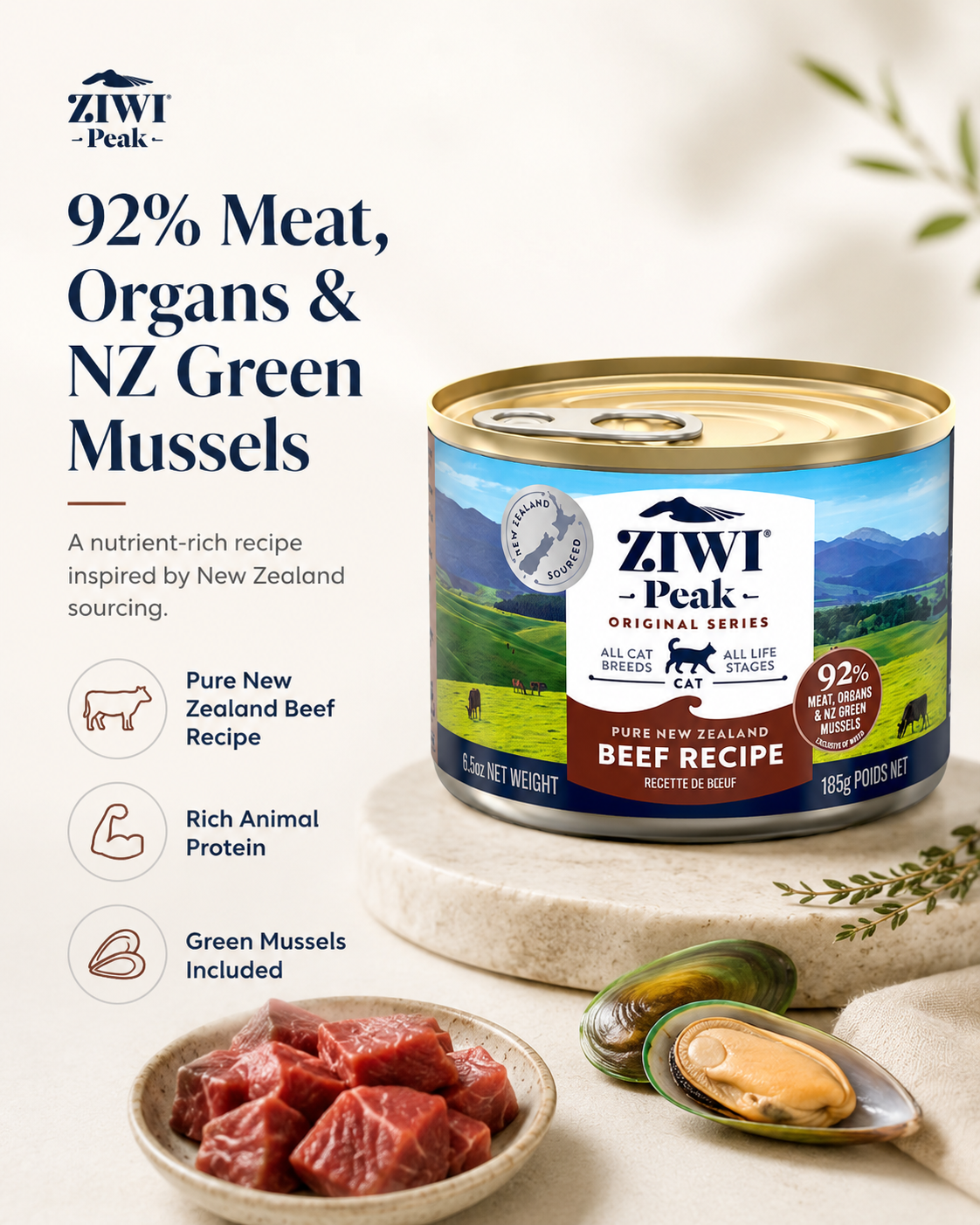 Ziwi Peak Beef Recipe canned cat food with New Zealand sourced ingredients