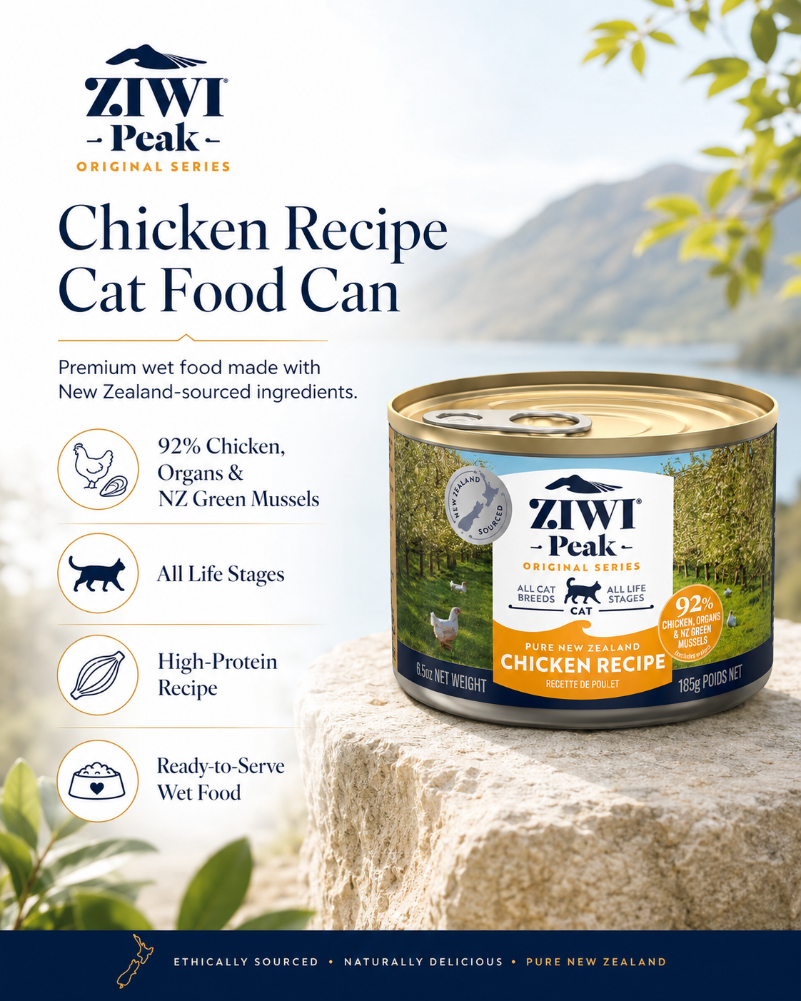 Ziwi Peak Chicken Recipe wet cat food with 92% chicken, organs and green mussels