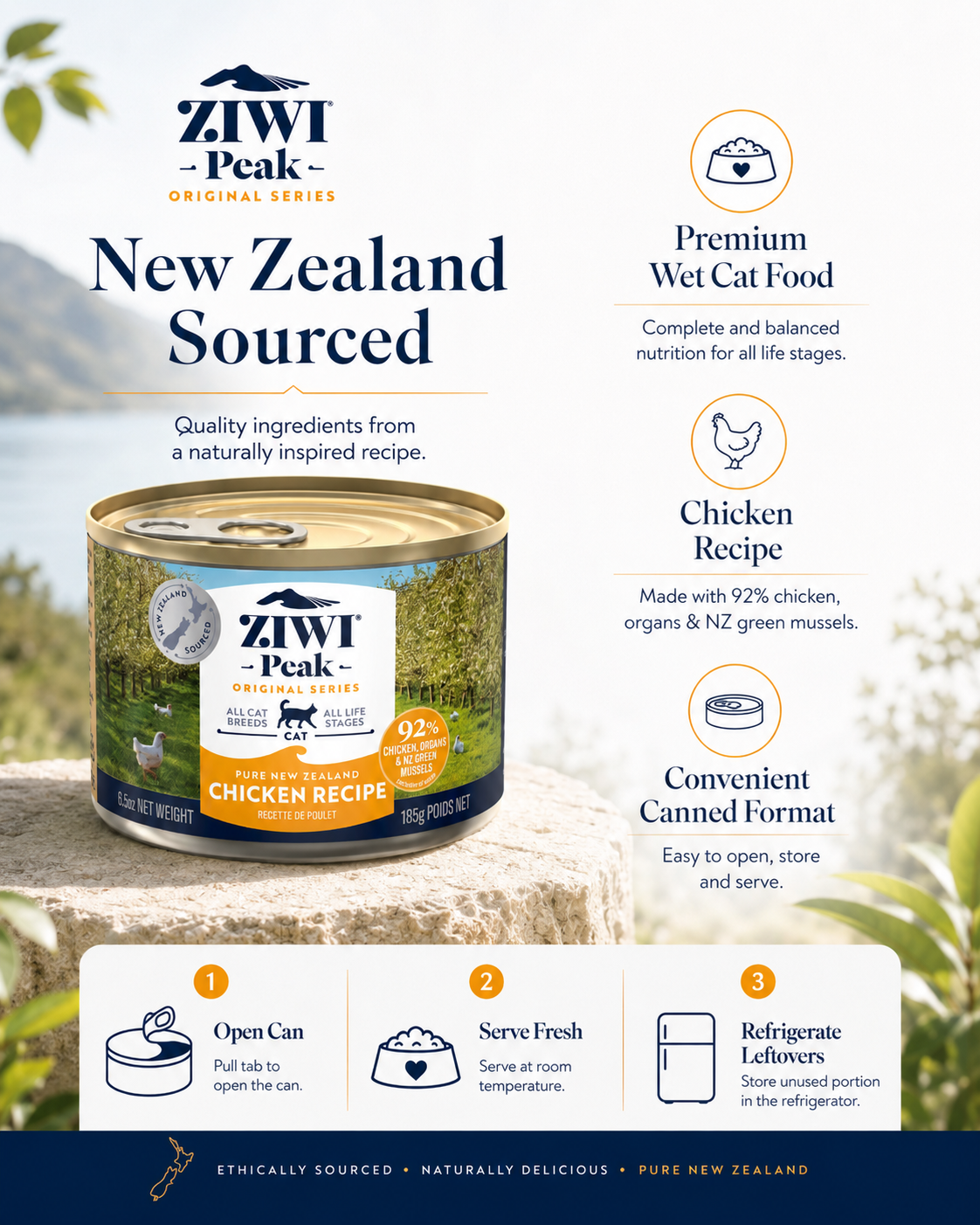 Ziwi Peak Chicken Recipe premium wet cat food feeding and storage guide