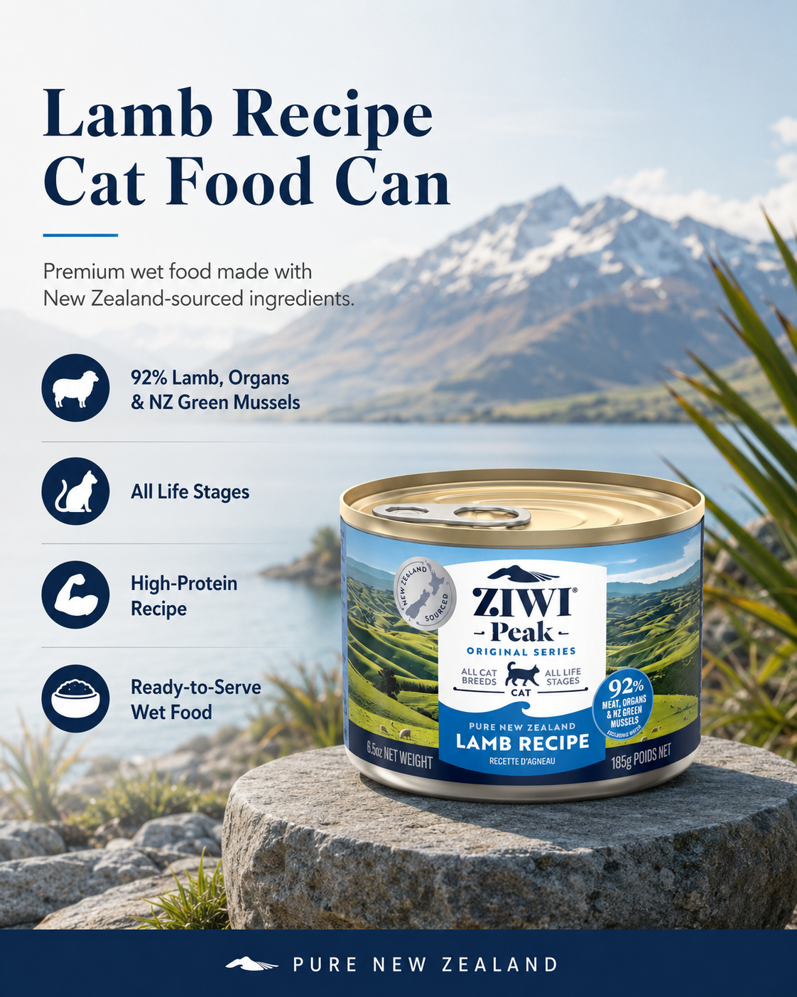 Ziwi Peak Lamb Recipe wet cat food with 92% lamb, organs and green mussels