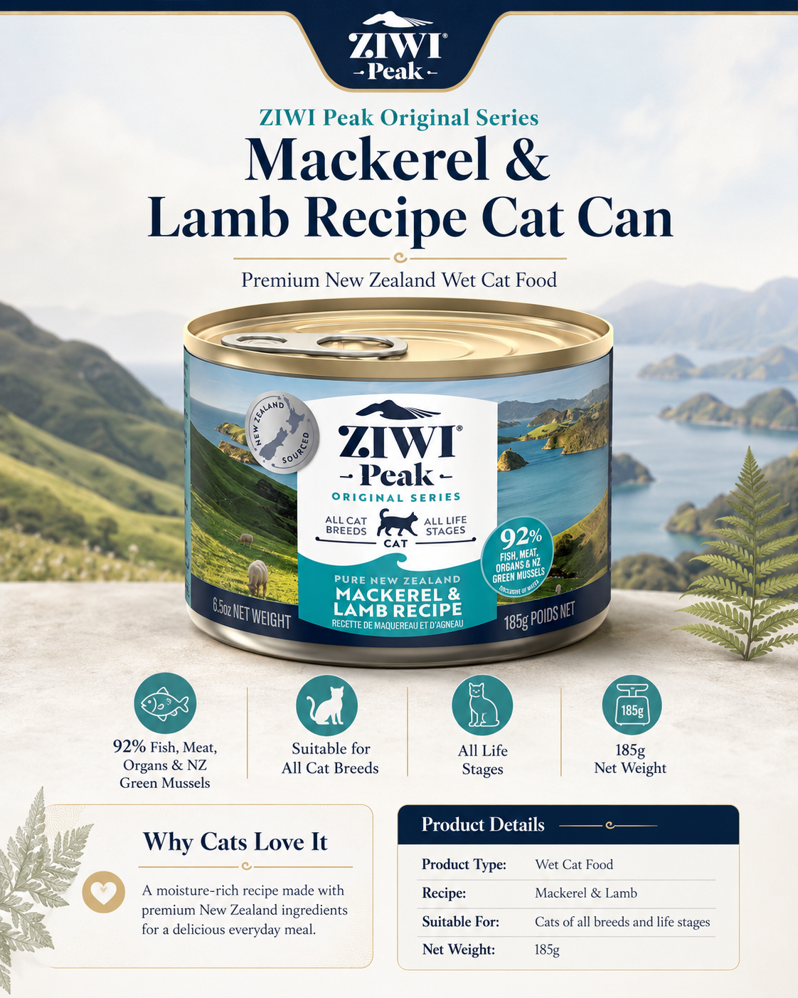 Ziwi Peak Mackerel and Lamb Recipe wet cat food for all breeds and life stages