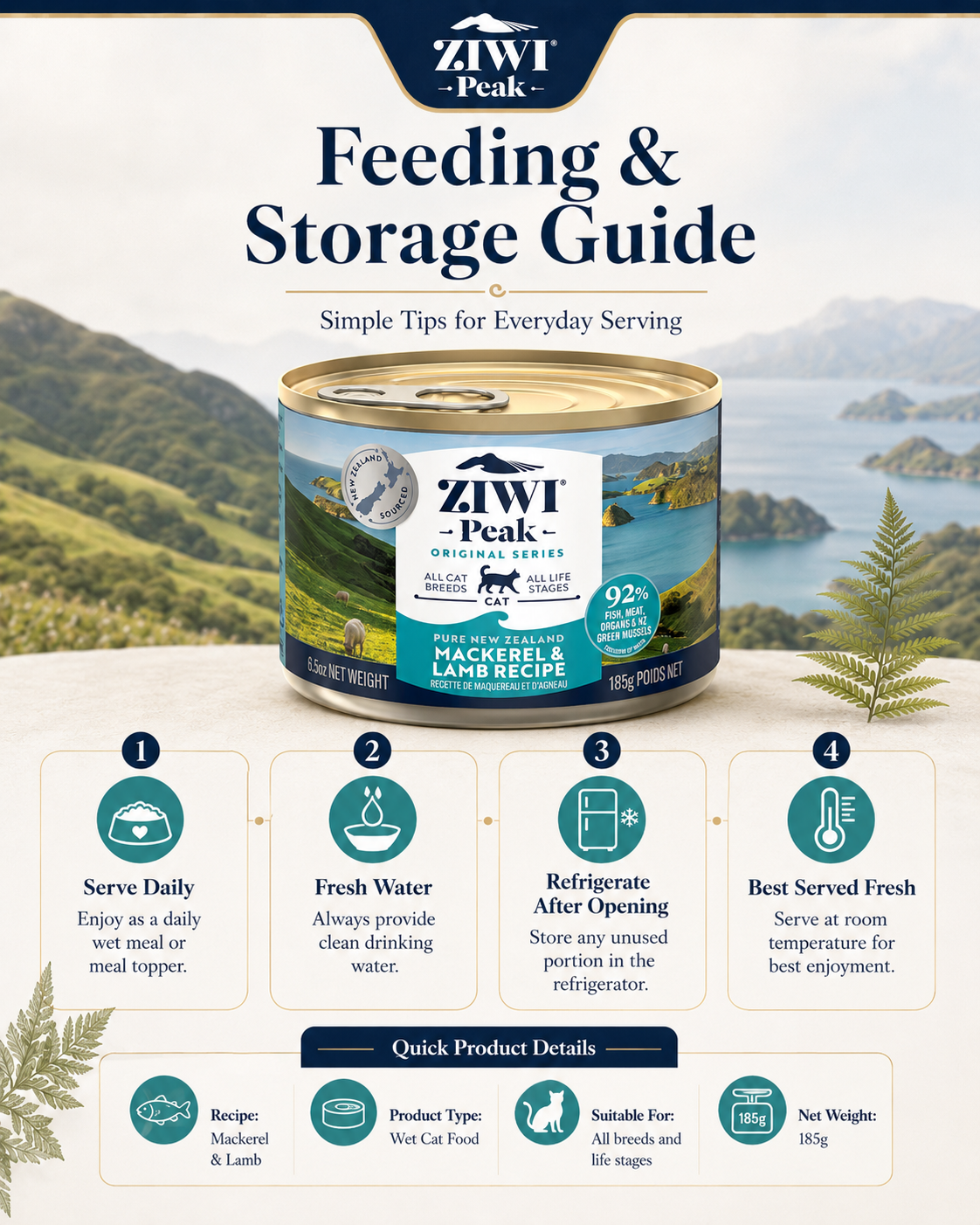 Ziwi Peak Mackerel and Lamb Recipe canned cat food feeding and storage guide