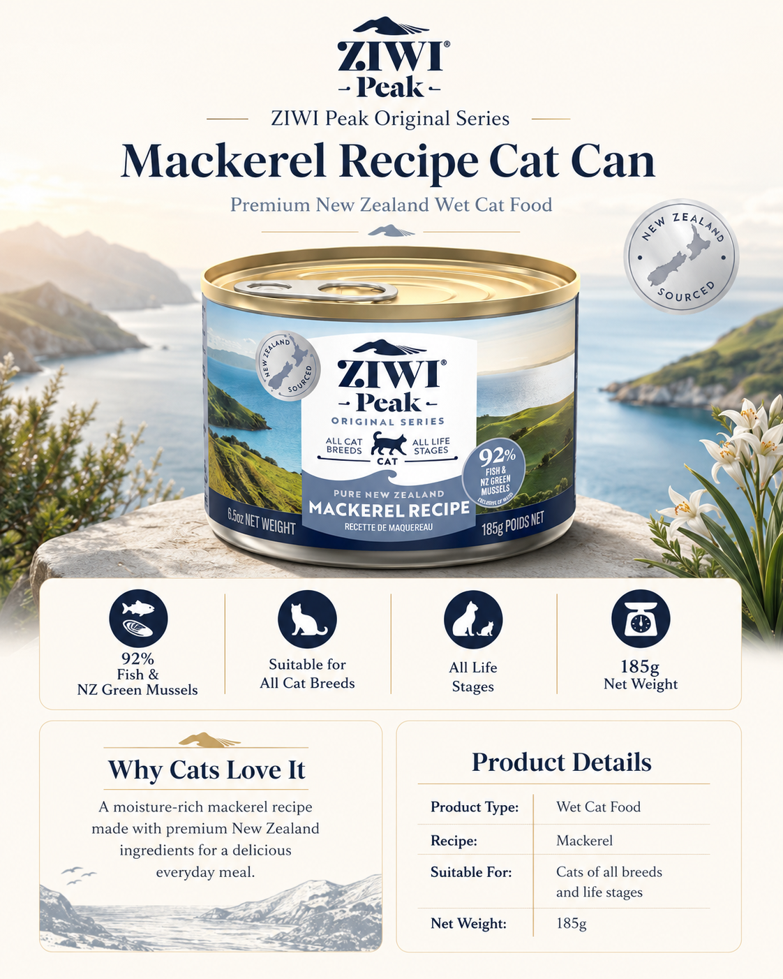 Ziwi Peak Mackerel Recipe wet cat food for all breeds and life stages