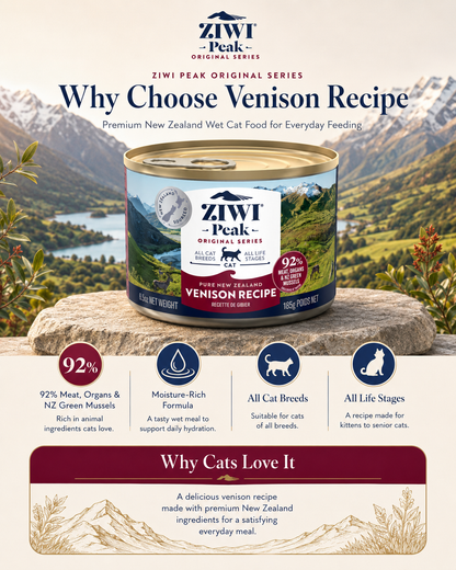 Ziwi Peak Venison Recipe cat food with 92% meat, organs and green mussels