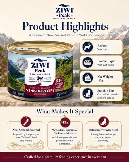 Ziwi Peak Venison Recipe premium New Zealand wet cat food product details