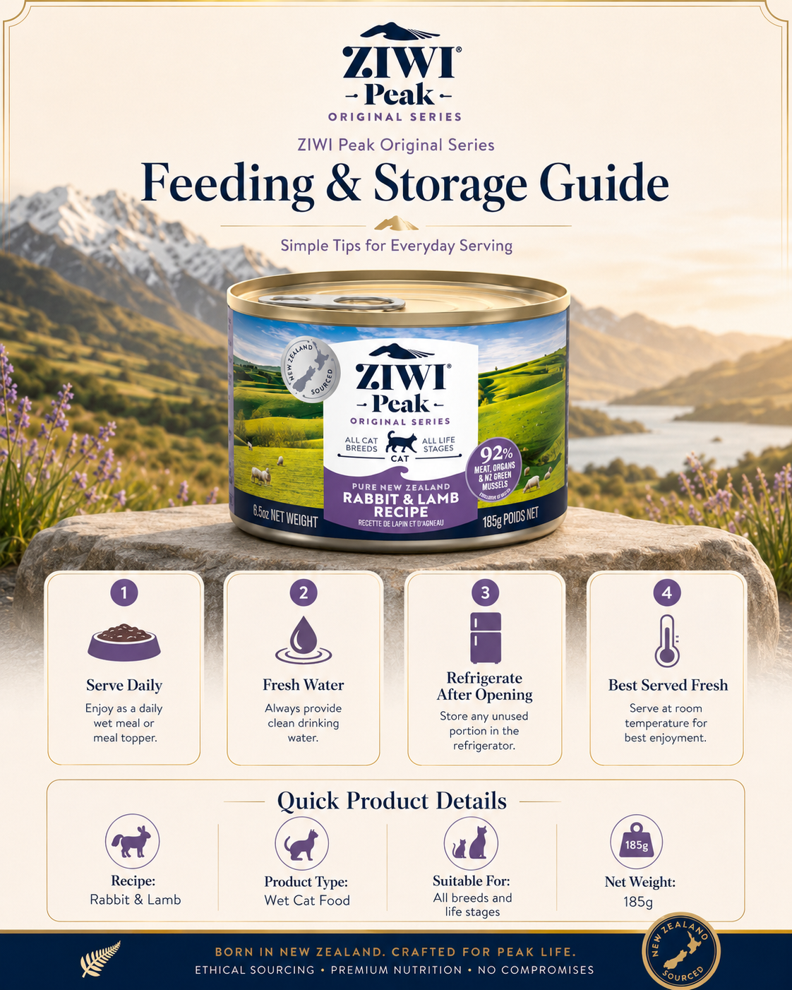 Ziwi Peak Rabbit and Lamb Recipe canned cat food feeding and storage guide