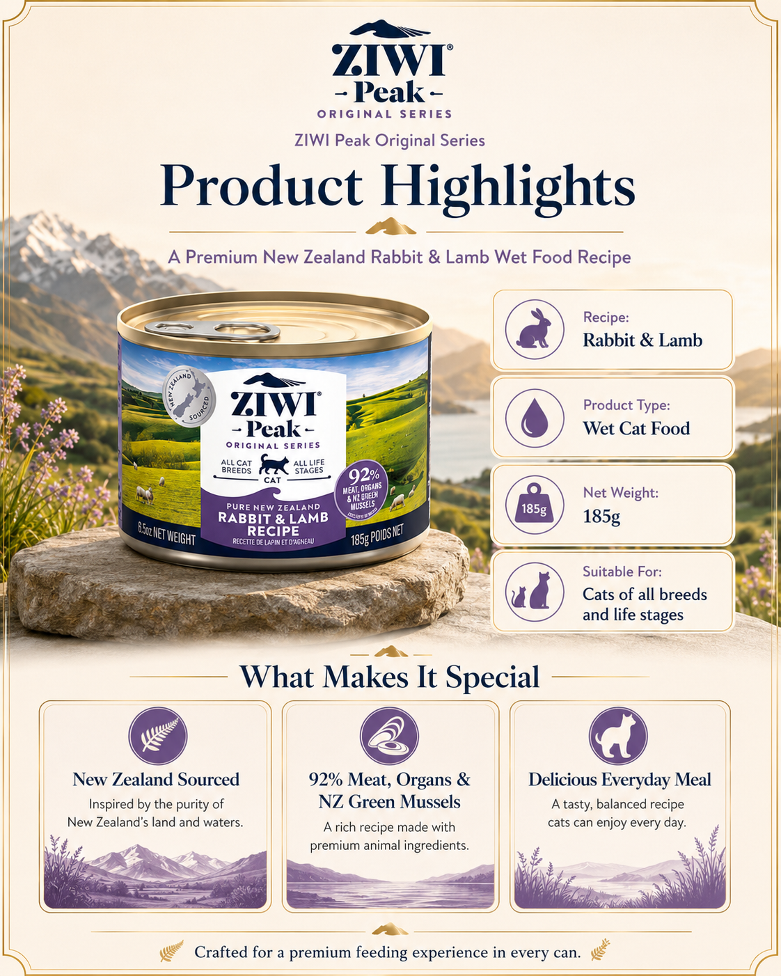 Ziwi Peak Rabbit and Lamb Recipe premium New Zealand wet cat food product details