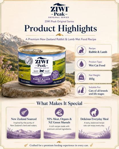Ziwi Peak Rabbit and Lamb Recipe premium New Zealand wet cat food product details