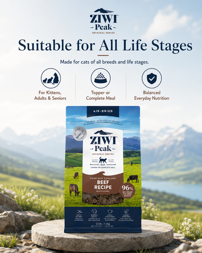 Ziwi Peak Air Dried Beef Recipe cat food suitable for kittens, adults and senior cats