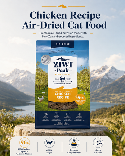 Ziwi Peak Chicken Recipe air dried cat food with 96% chicken, organs and New Zealand green mussels