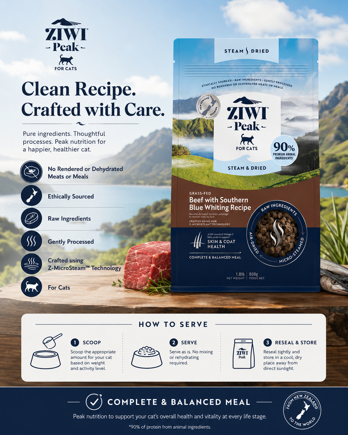 Ziwi Peak Beef with Southern Blue Whiting Recipe clean dry cat food with no rendered meats or meals