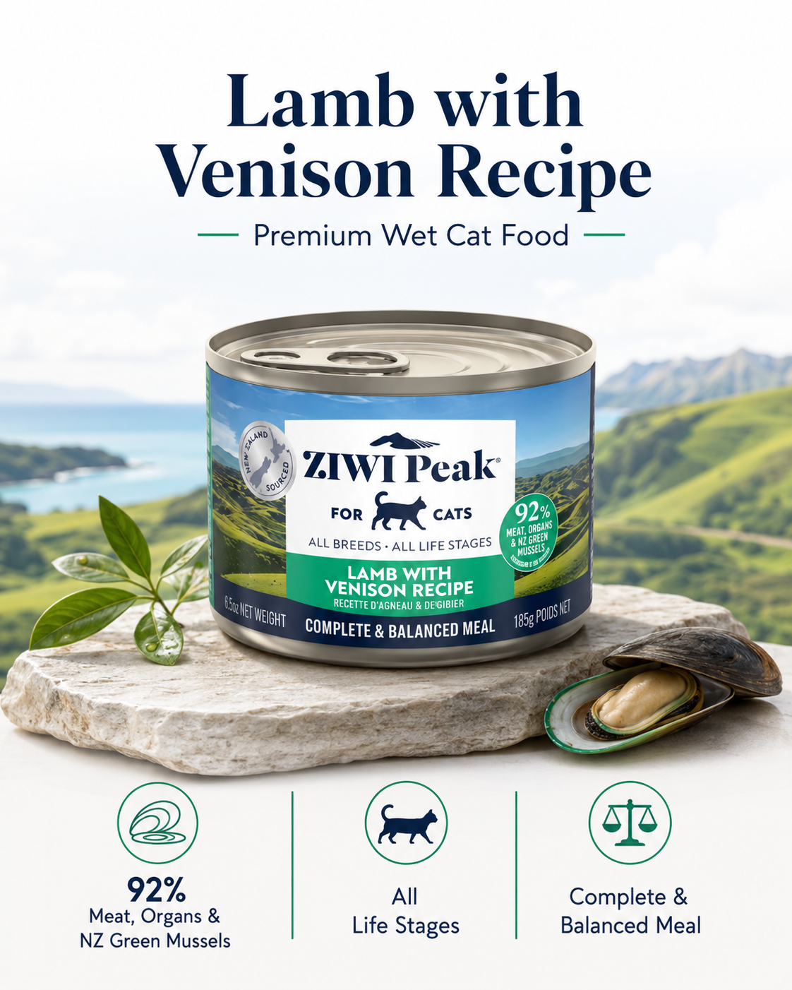 Ziwi Peak Lamb with Venison Recipe premium canned cat food for cats with 92% animal ingredients