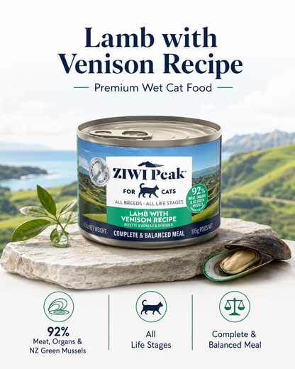 Ziwi Peak Lamb with Venison Recipe premium canned cat food for cats with 92% animal ingredients