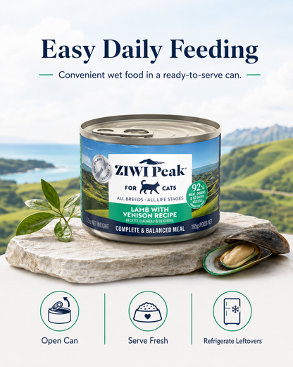 Ziwi Peak Lamb with Venison Recipe easy daily feeding wet cat food in ready to serve can