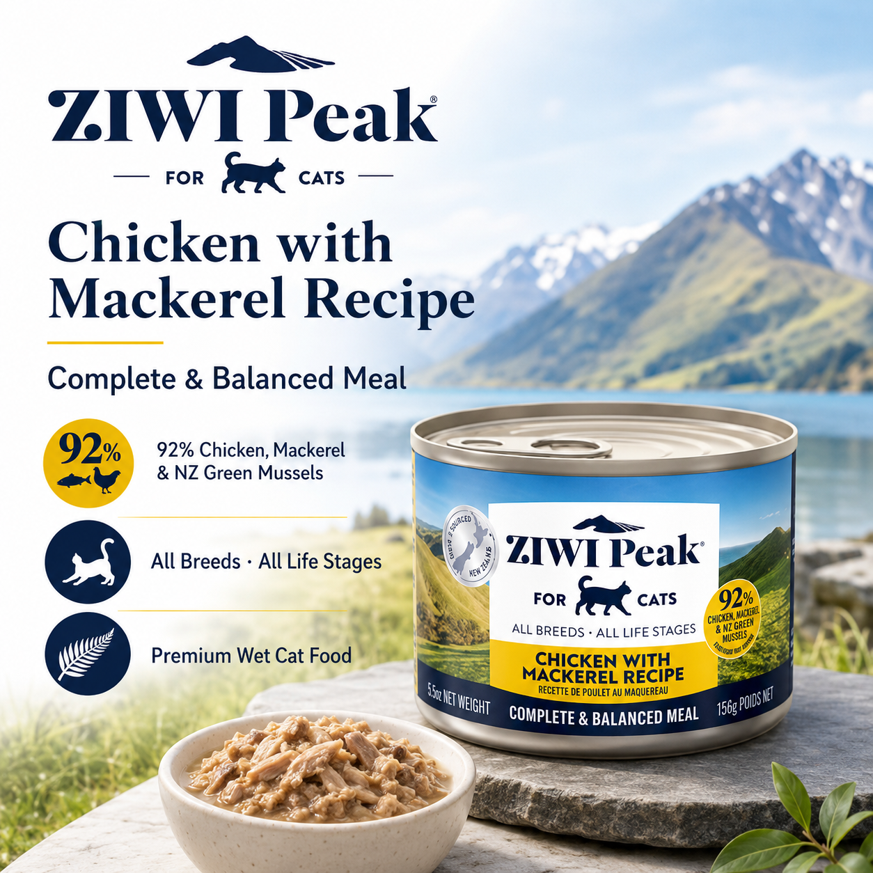 Ziwi Peak Chicken with Mackerel Recipe premium canned cat food for all life stages