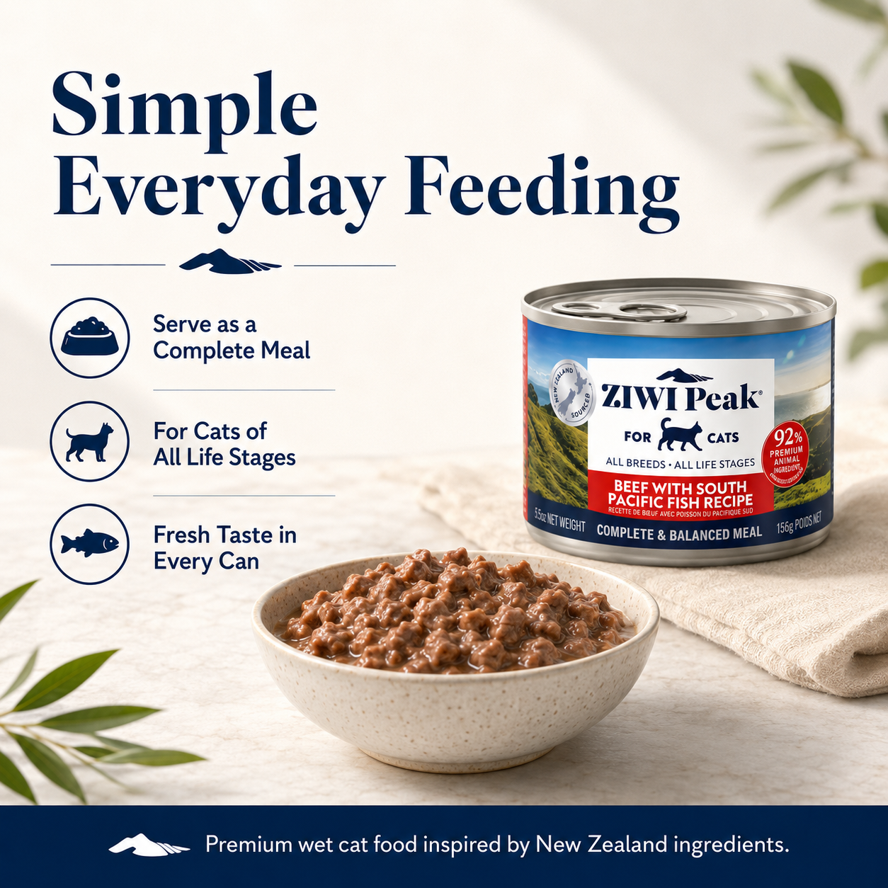 Ziwi Peak Beef with South Pacific Fish Recipe complete meal wet cat food for everyday feeding