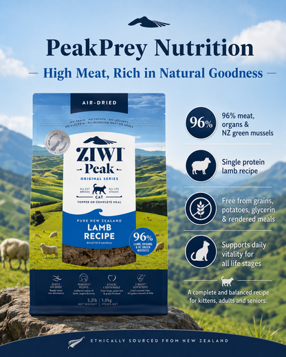 Ziwi Peak Lamb Recipe air dried cat food with 96% meat, organs and New Zealand green mussels