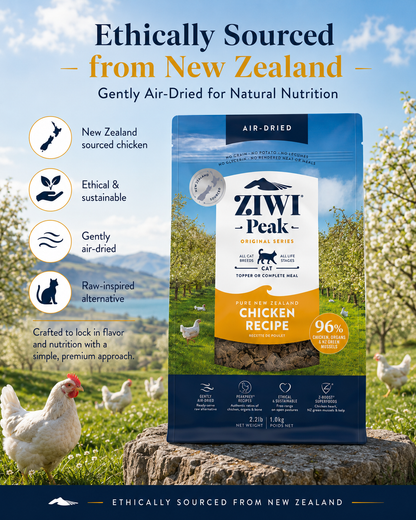 Ziwi Peak Chicken Recipe air dried cat food ethically sourced from New Zealand with gently air dried nutrition