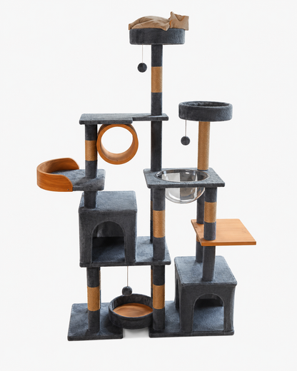 Luxury cat tree villa with scratching posts, multi-level platforms, cozy cat condo and climbing tower