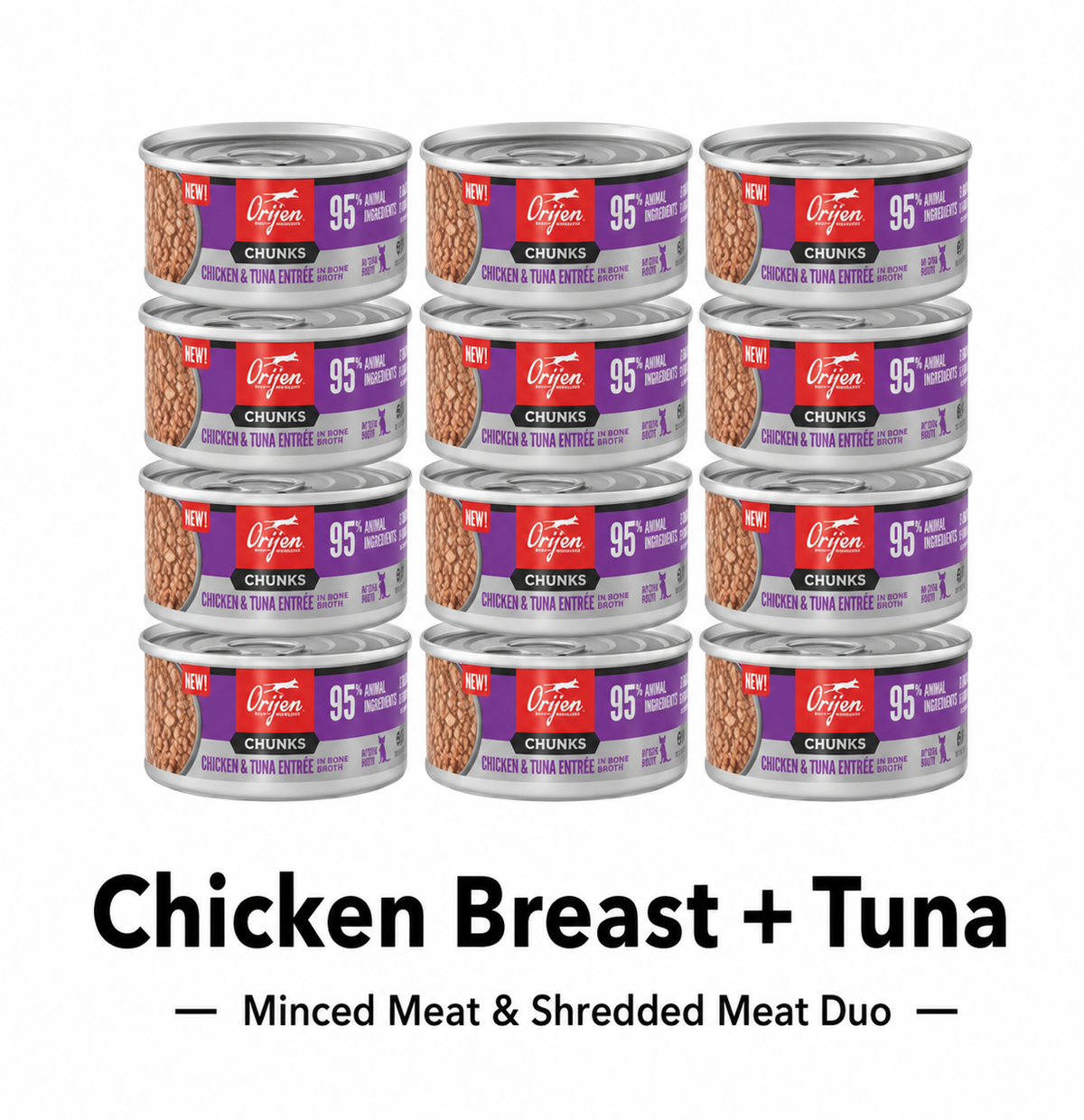 ORIJEN Chicken Breast and Tuna wet cat food cans with minced meat and shredded meat duo for cats