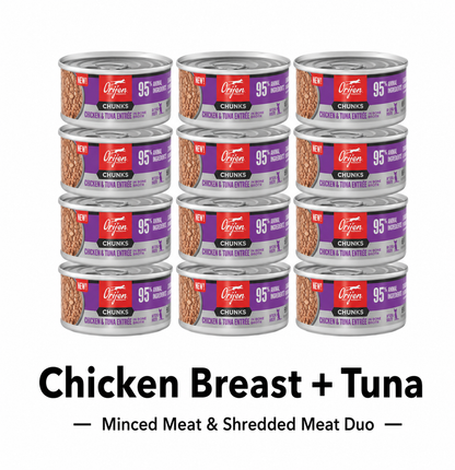ORIJEN Chicken Breast and Tuna wet cat food cans with minced meat and shredded meat duo for cats
