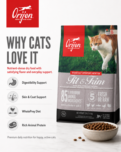 ORIJEN Fit & Trim dry cat food for weight control support and lean muscle maintenance