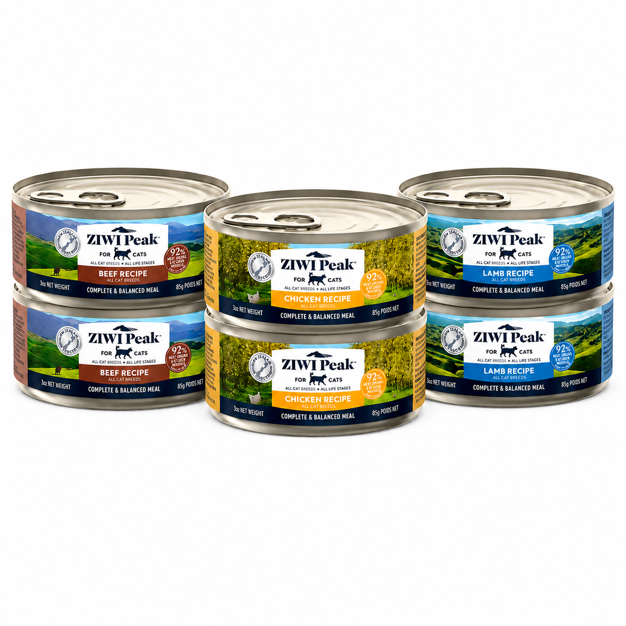 ZIWI Peak canned wet cat food assortment with chicken lamb and beef recipes