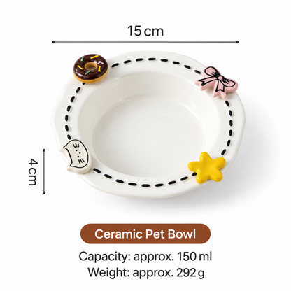 Ivory decorative ceramic pet bowl measuring 15 cm with 150 ml capacity