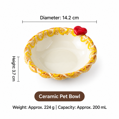 Ceramic pet bowl with red heart detail, 14.2 cm diameter and 200 mL capacity