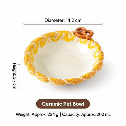 Ceramic pet bowl with pretzel detail, 14.2 cm diameter and 200 mL capacity
