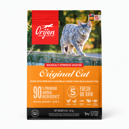 ORIJEN Original Cat Dry Cat Food with 90% Premium Animal Ingredients, Free-Run Chicken, Turkey and Wild-Caught Fish – High-Protein Cat Food for All Life Stages, 1.8kg
