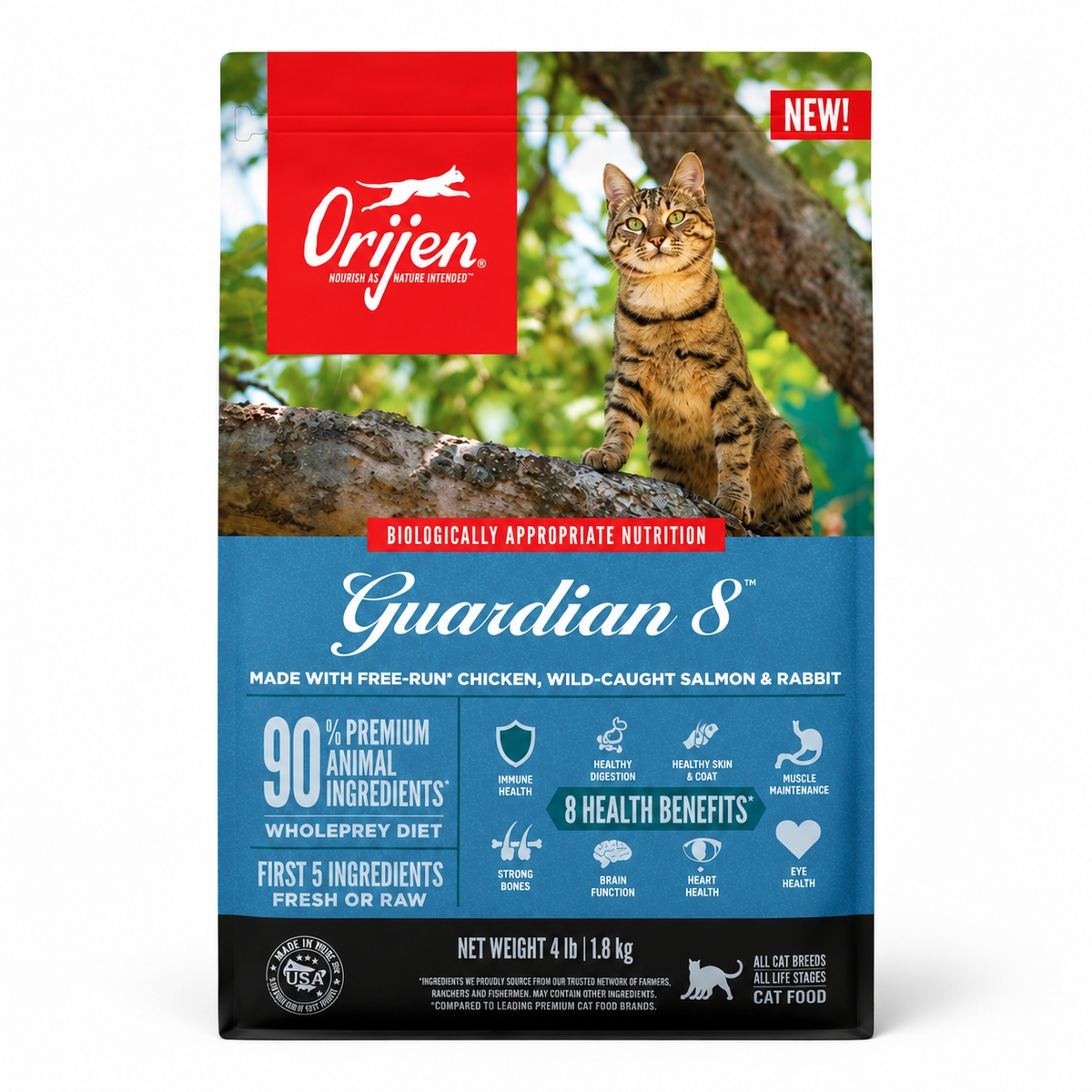 ORIJEN Guardian 8 dry cat food with free-run chicken, wild-caught salmon and rabbit for all cat breeds