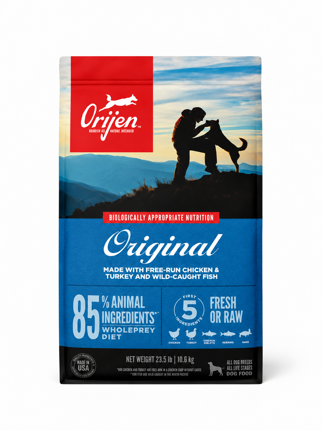 Orijen Original premium dry dog food 10.6kg made with chicken, turkey and wild-caught fish for all breeds