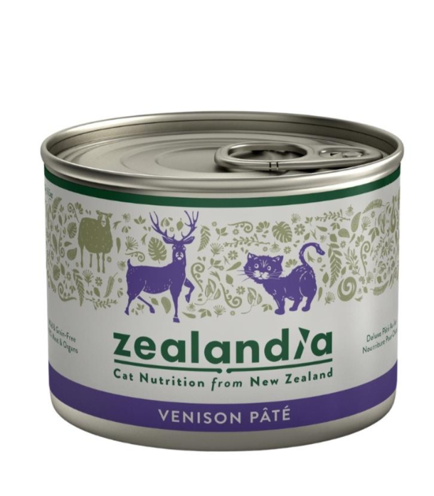Zealandia Venison Pate canned wet cat food front view with sealed pull tab lid